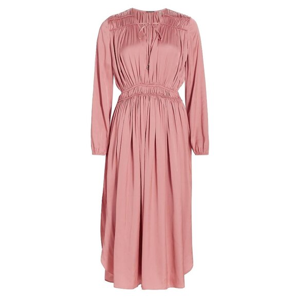 Elie Tahari Shirred Maxi Dress Pink Satin Sorbet Sz Large - Picture 2 of 10